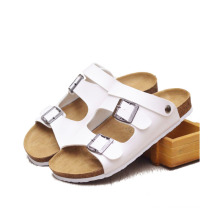 2019 summer cheap women plus size cork slippers pure color leather multi buckle strap EVA outsole women slide cork slippers